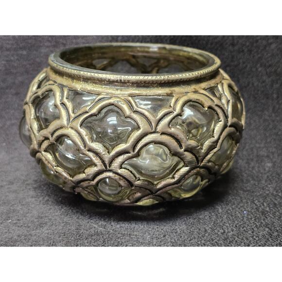 Vintage Brass Silver Tone Baroque Hand Blown Glass Bohemian Boho Apothecary Jar - Picture 3 of 9